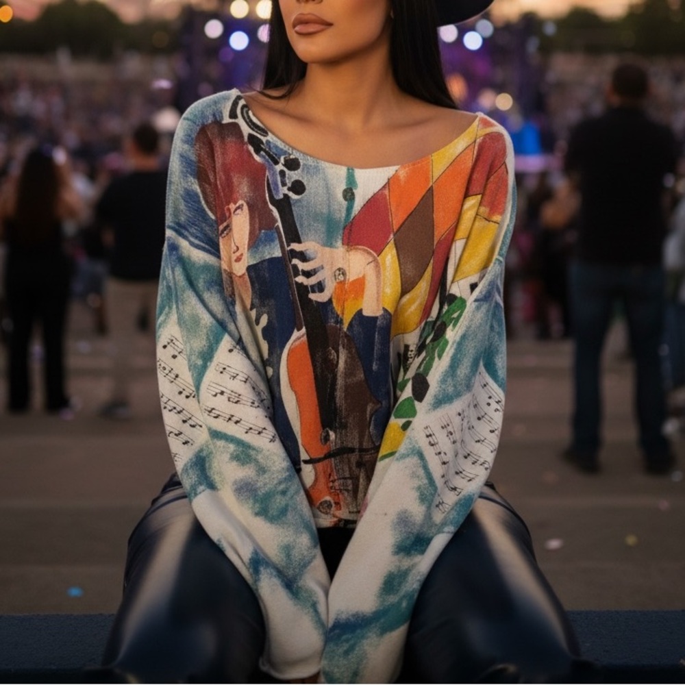 KOLORWAY Artistic Music Print Cropped Sweatshirt - Multicolor